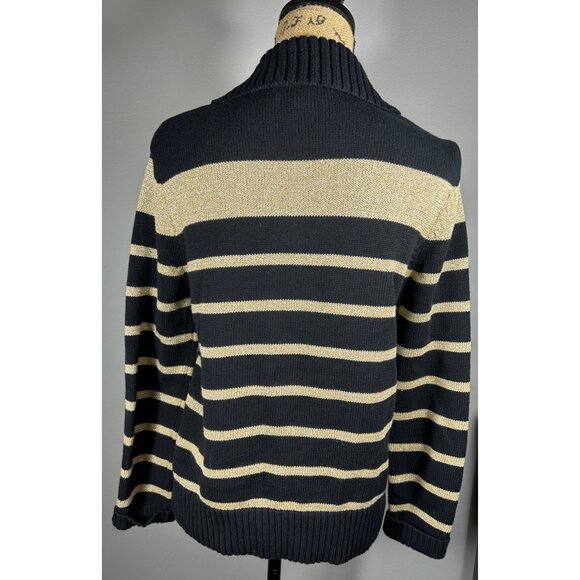 Lauren Ralph Lauren Sz M Black & Gold Stripe Pullover Sweater Nautical Old Money - Picture 2 of 7